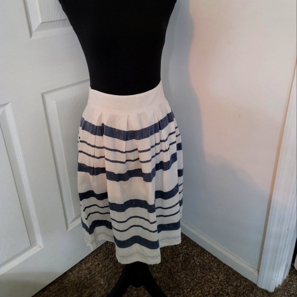 Bass Blue/White A Line Knee Length Lined Cotton Skirt Size 2